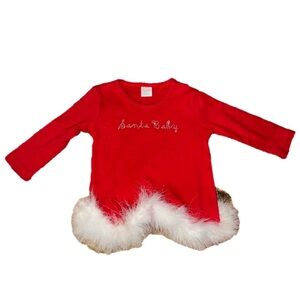 Tess Babe adorable infant girl  Christmas top 💯 % cotton, feather trimmed